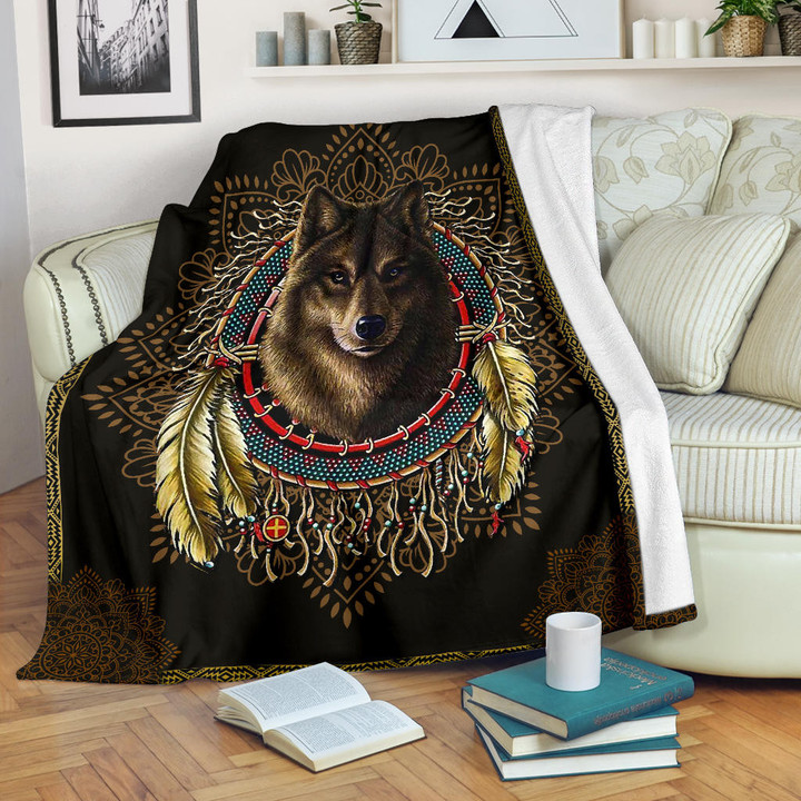 Wolf Warrior Dreamcatcher Native American Blanket