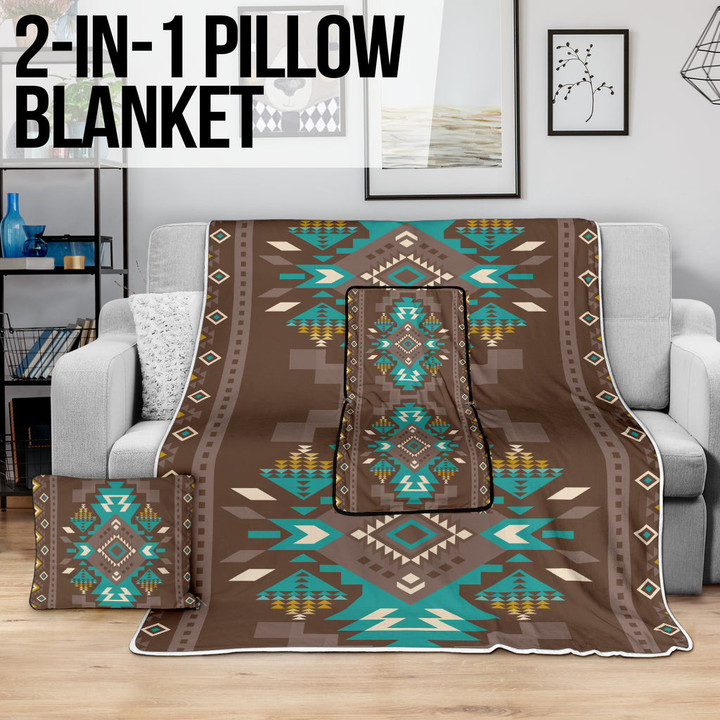 Blue Pattern Brown Pillow Blanket