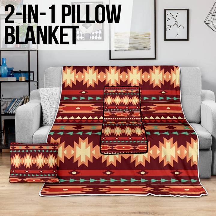 Red Ethnic Pattern Pillow Blanket 01