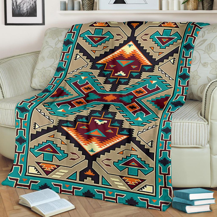 Tribe Blue Pattern Native American Premium Blanket