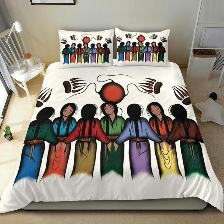 Native Girls Standing Together Native American Bedding Set