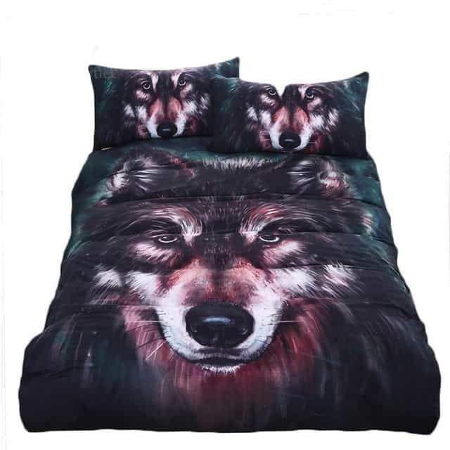 Wolf 3D Green Native American Bedding Set