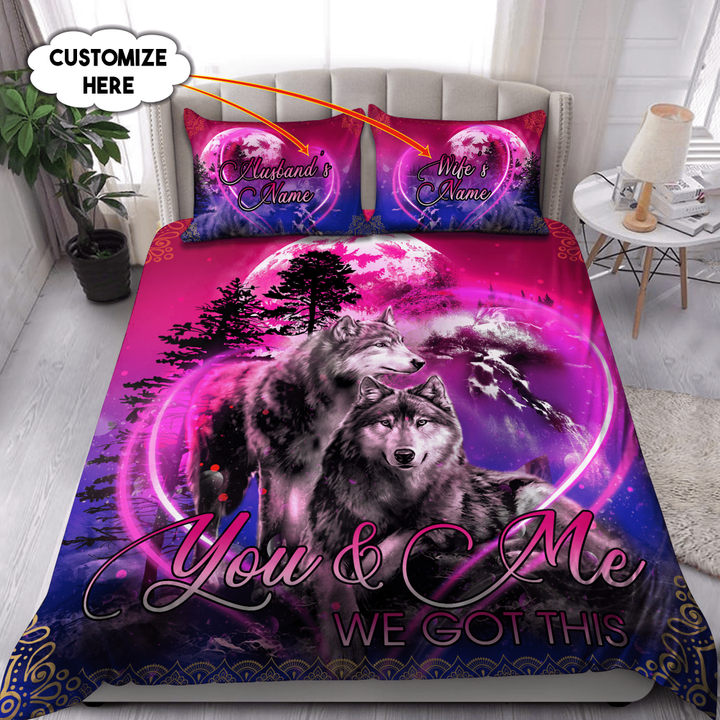 Custom Name Couple Wolf Bedding Set