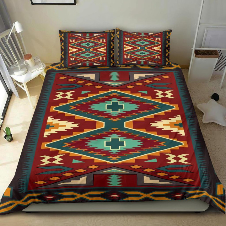 Red Pattern Native American Bedding Sets 01