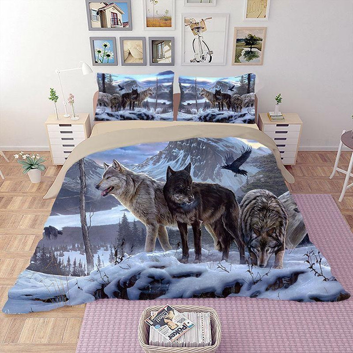 Wolf In The Winter Mountain Bedding Set