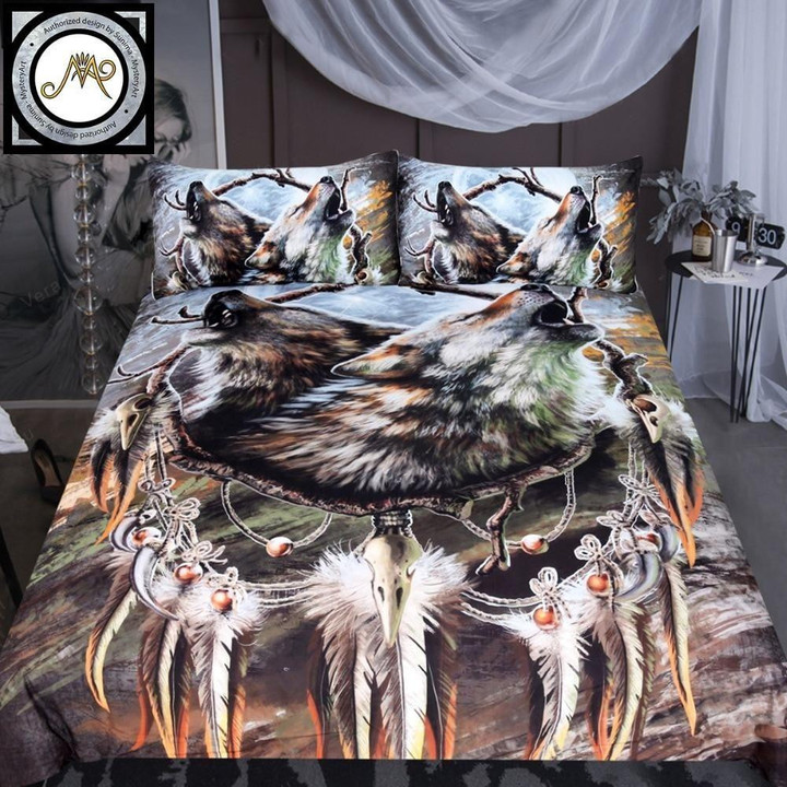 Howling Wolves Dreamcatcher Native American Bedding Set