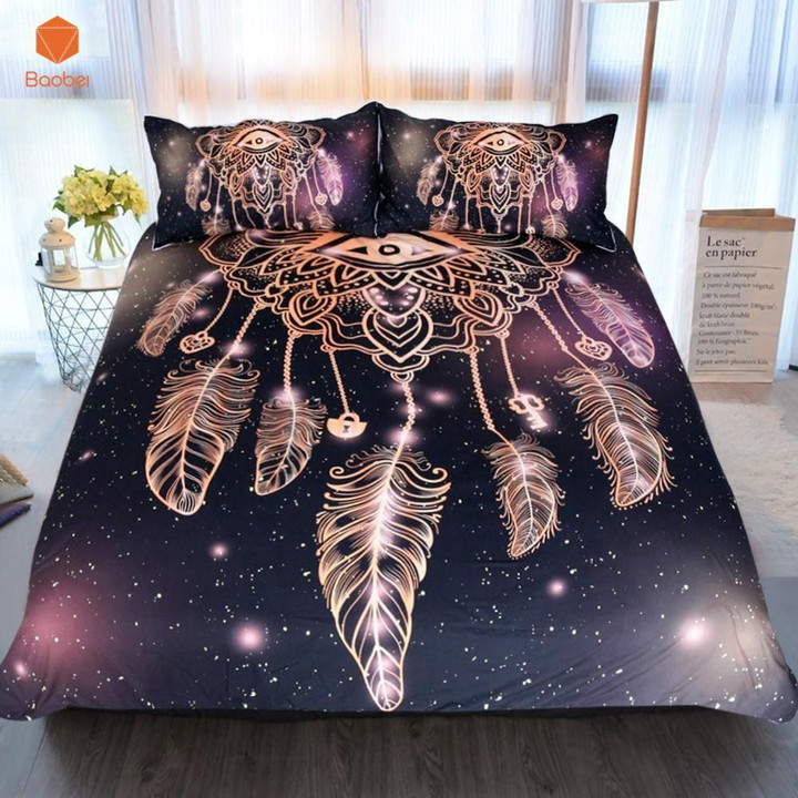 King Size Luxury Galaxy Golden Dreamcatcher Native American Bedding Set