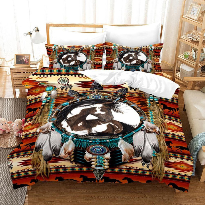 White & Brown Horse Dreamcatcher Native American Bedding Sets 01
