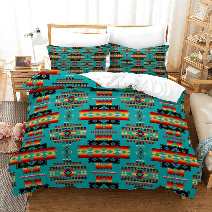 Blue Native Tribes Pattern Native American Bedding Sets 02