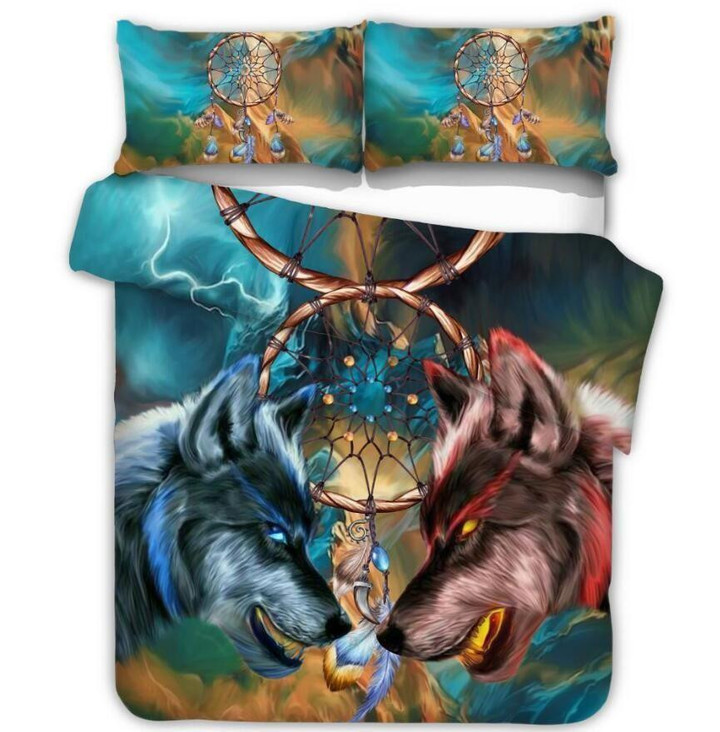 Ice And Fire Wolves Dreamcatcher Native American Bedding Set
