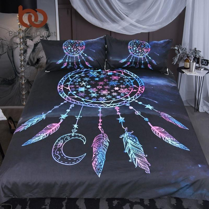 Feathers Galaxy In The Night Dreamcatcher Native American Bedding Set