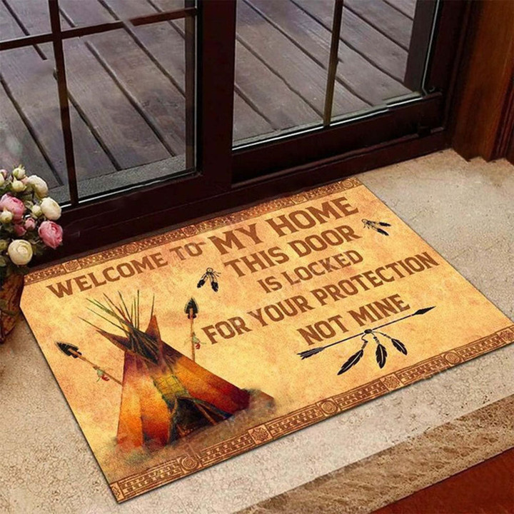 Native American Welcome To My Home This Door Is Locked For Your Protection Not Mine Doormat, Native American Home Decorative Welcome Doormat