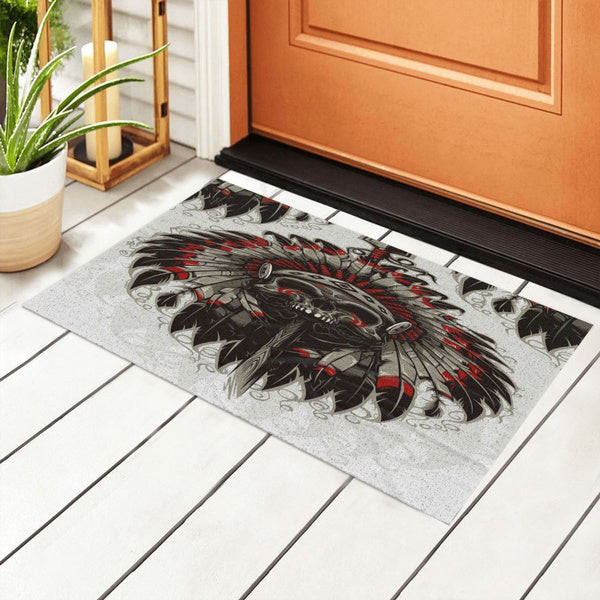 Amazing Skull Native American Doormat, Native American Family Welcome Home Doormat