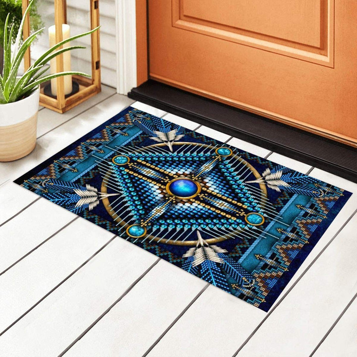 ndian Native American Blue Doormat, Native American Home Decorative Welcome Doormat
