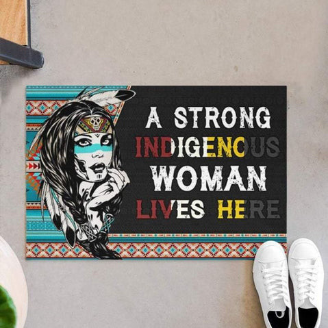 Native Americans Native A Strong Indigenous Woman Lives Here Funny Doormat, Native American Home Decorative Welcome Doormat