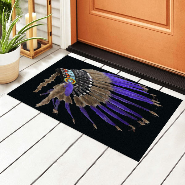 Native American Buffalo Skull Feathers Indian Doormat, Native American Home Decorative Welcome Doormat