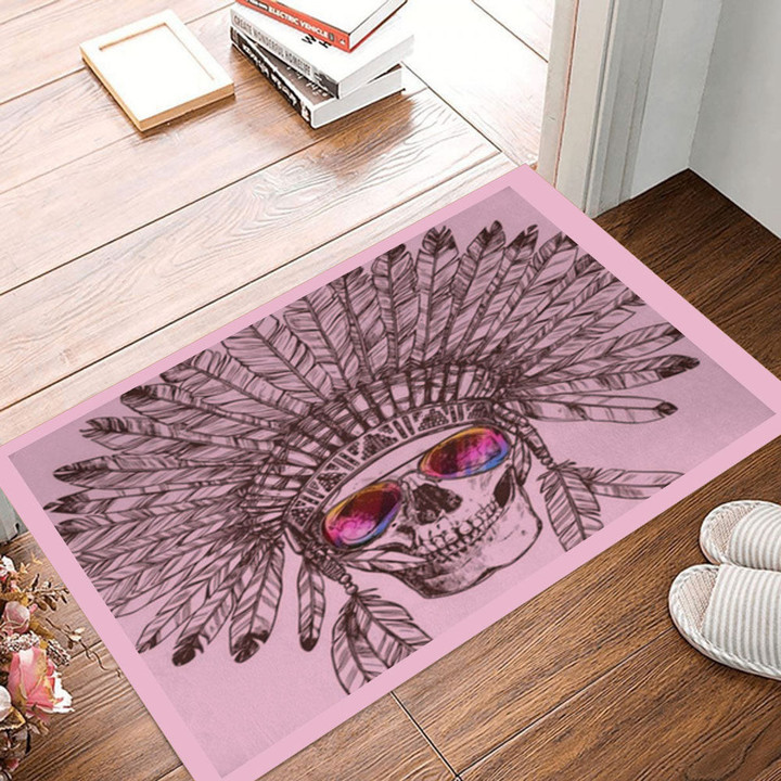 Native American Indian Headdress Doormat, Native Amerian Skull Home Decorative Welcome Doormat