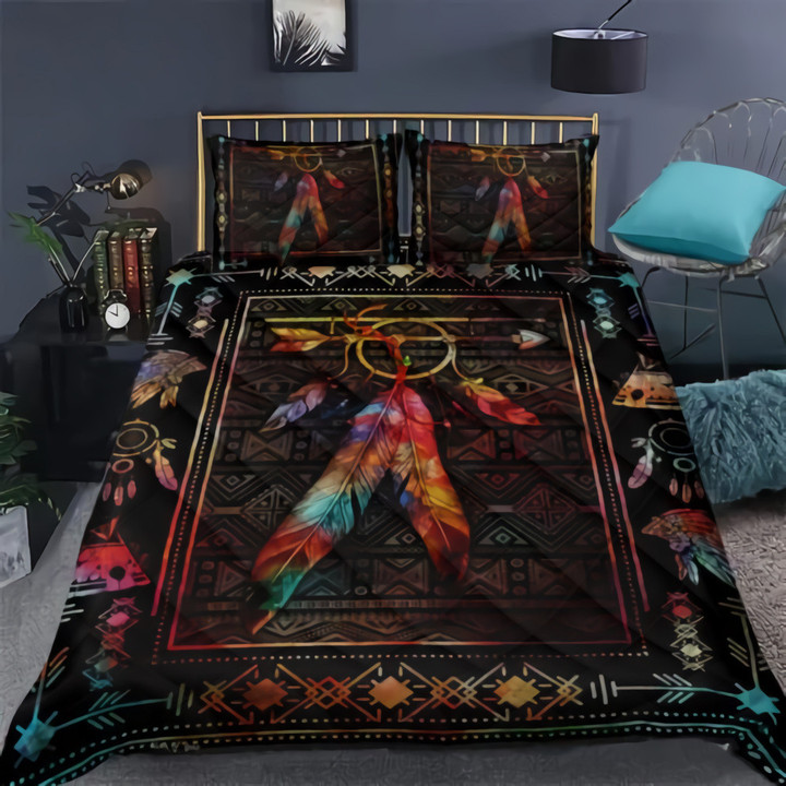 Native American Color Feathers Quilt Bedding Set