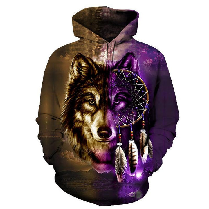 Purple Wolf Dreamcatcher Native American Hoodie