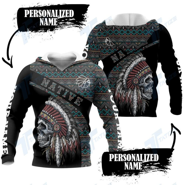 Personalized Name Native American 3D Skull Hoodie