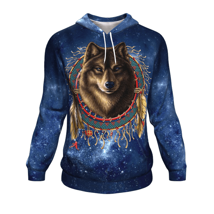 Native American Wolf Dreamcatcher Galaxy 3D Pullover Hoodie