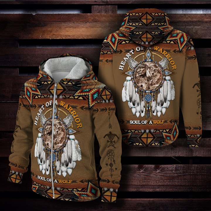 "Heart of a warrior - Soul of a wolf" Zip Hoodie