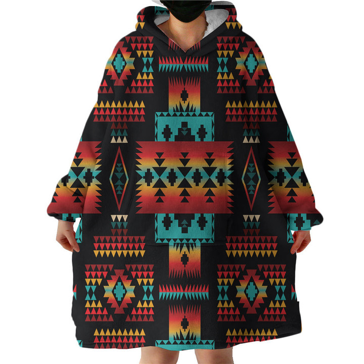 Black Native Tribes Pattern Sherpa Hoodie Blankets