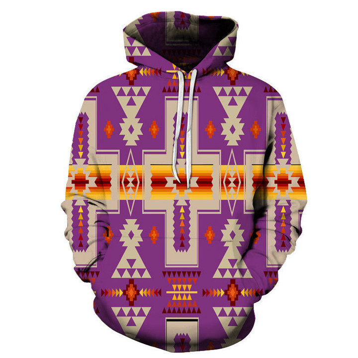 GB-NAT00062-3HOO07 Light Purple Tribe Pattern Hoodie