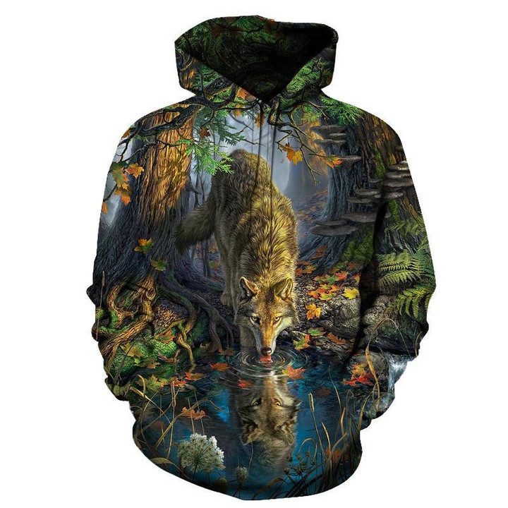 Wolf By The River Native American Hoodie