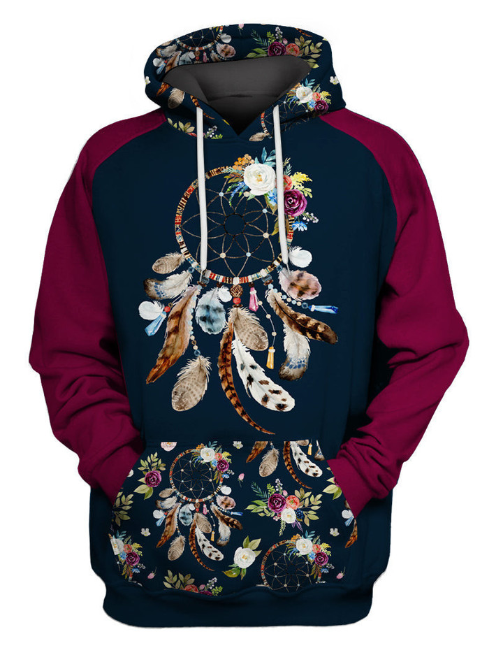 GB-NAT00051B Dream Catchers And Flowers Native 3D Hoodie