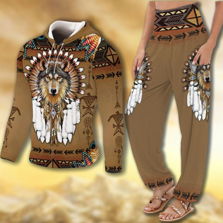 Native American Wolf Zip Hoodie & Harem Pants Outfit