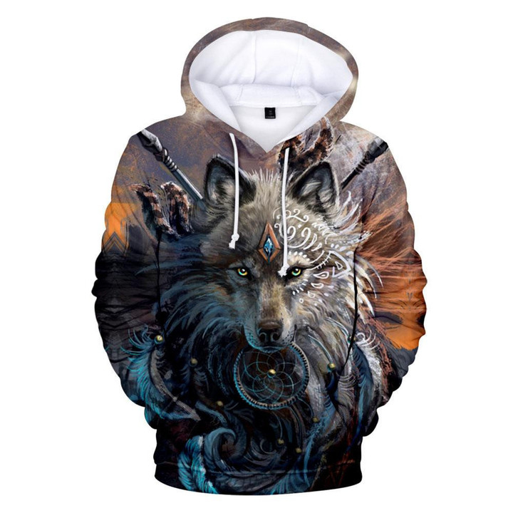 Wolf Face With Dreamcatcher 3D Native American Hoodie