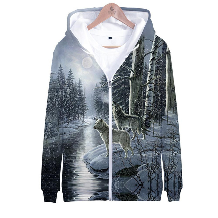 Wolf Driver Tree Native American All Over Zip-Up Hoodie