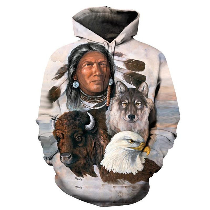 The Chief Wolf Bird Native American Hoodie