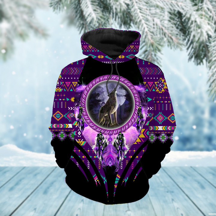 Wolf Feather Pattern Native American 3D Hoodie