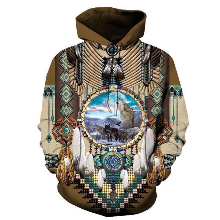 Wofl Dreamcatcher Brown Native American Hoodie