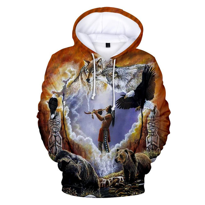 Calling The Totems Native American Art Pullover Hoodie