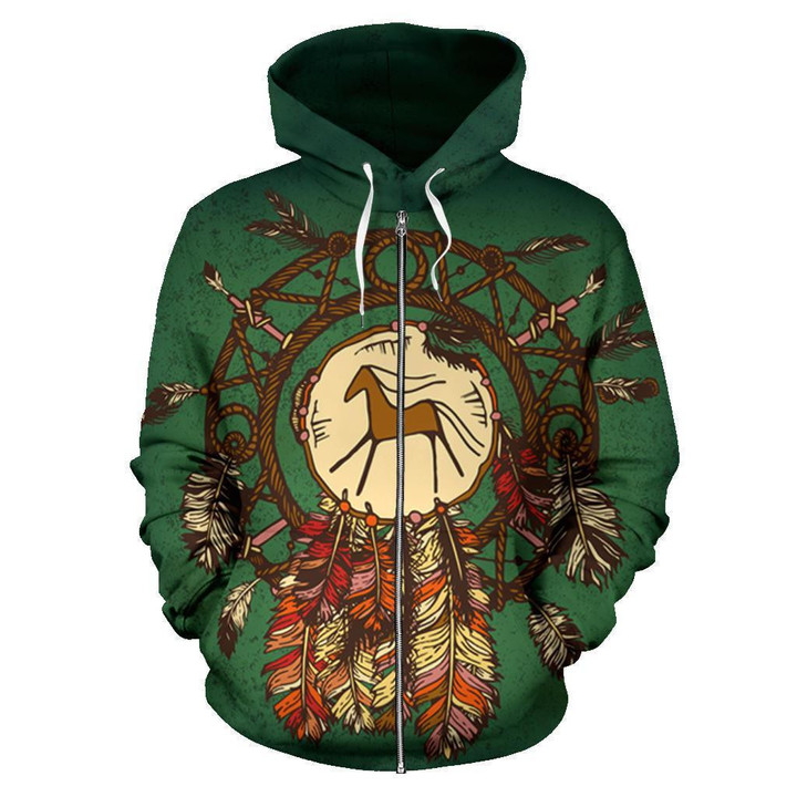 Horse Dreamcacther Native American All Over Zip-Up Hoodie