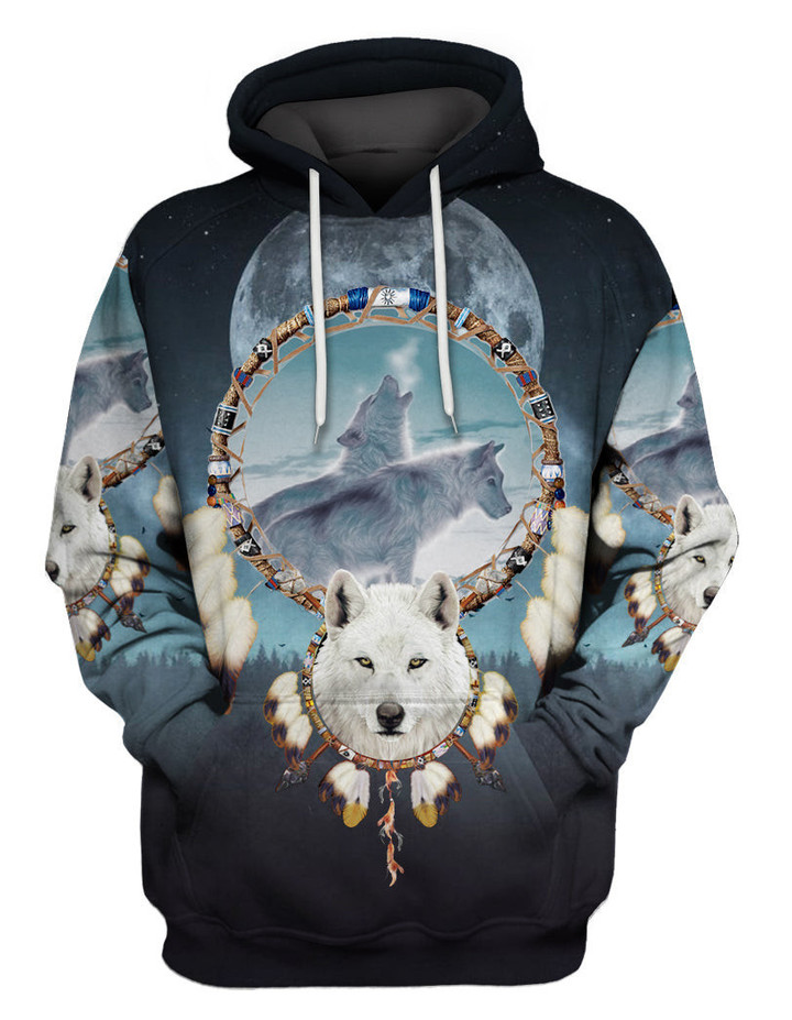GB-NAT00569 White Wolf Dream Catcher 3D Hoodie