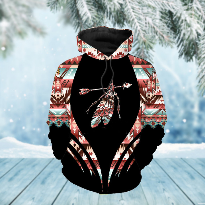 HD00025 Pattern Feather Native American 3D Hoodie