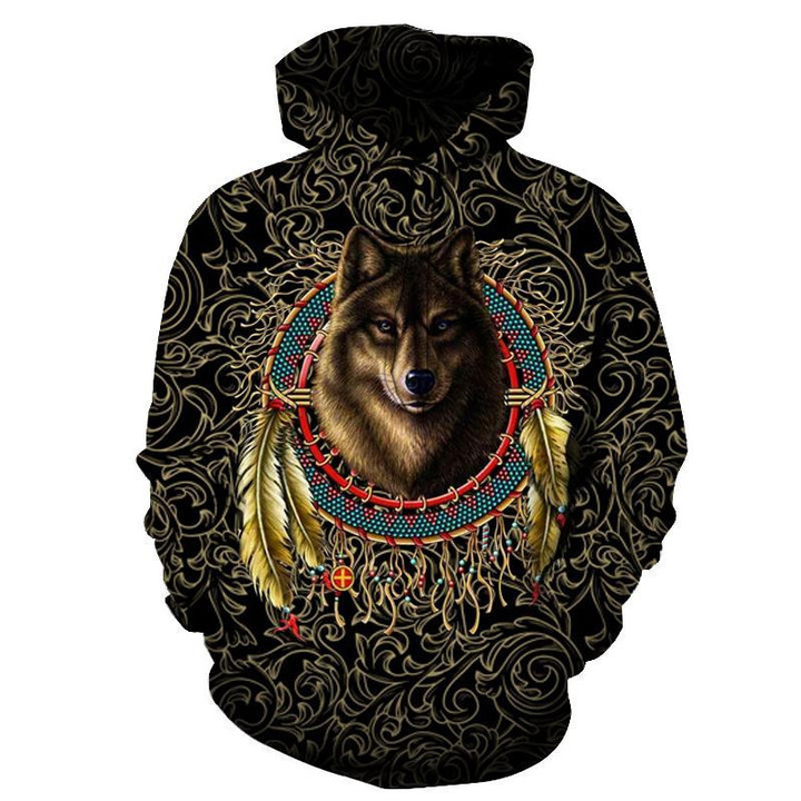 Wolf Warrior Dreamcatcher Native American Pullover Hoodie