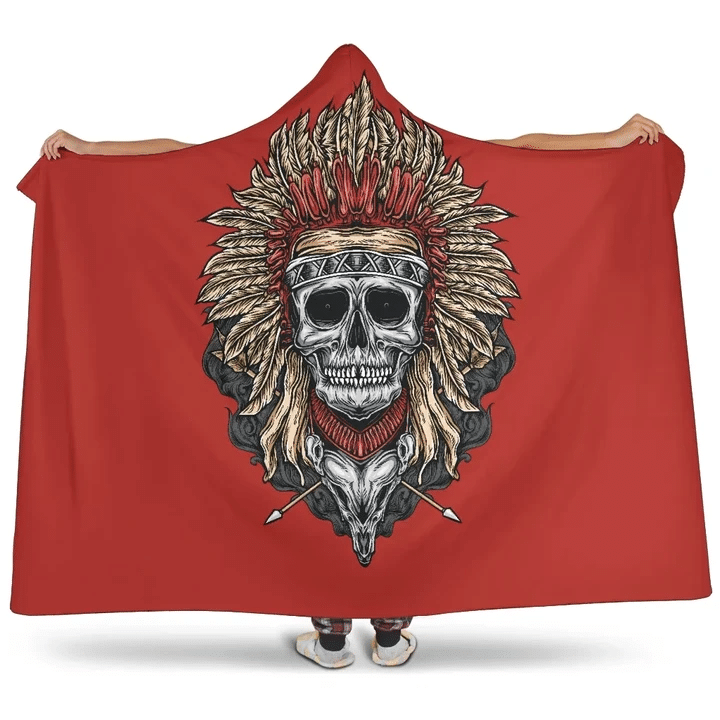 Native American Tribal chief skull red hooded blankets