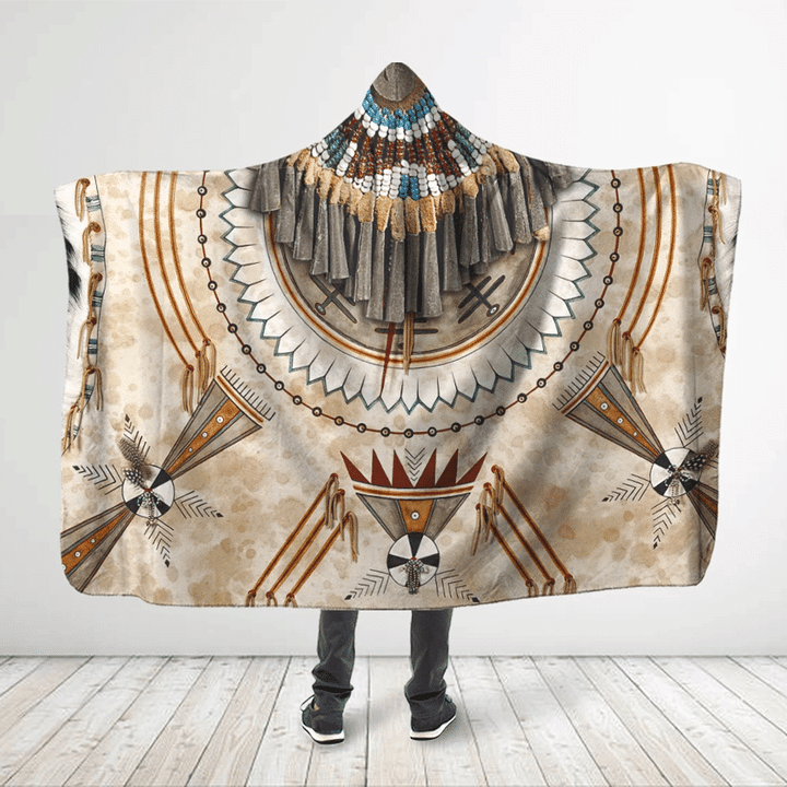 Native American Style 3D All Over Printed Ancient Symbols - Light Blonde Hooded Blanket