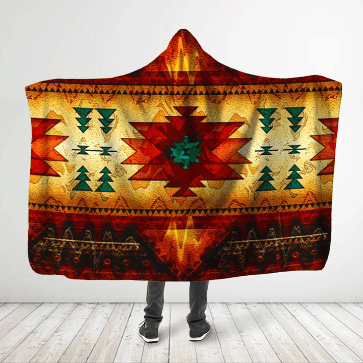 Native American Style 3D All Over Printed Red Symbols Hooded Blanket
