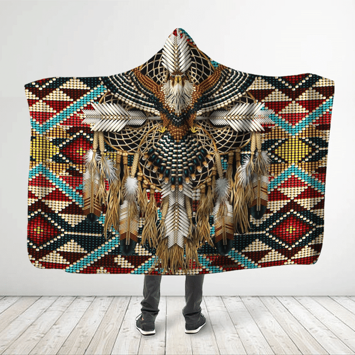 Aborigine Style 3D All Over Printed Native American Eagle With Pattern - Hooded Blanket
