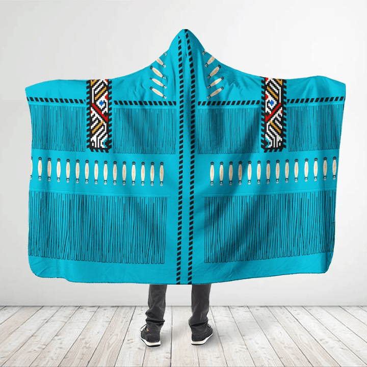 Native American Style 3D All Over Printed Turquoise Blue Hooded Blanket