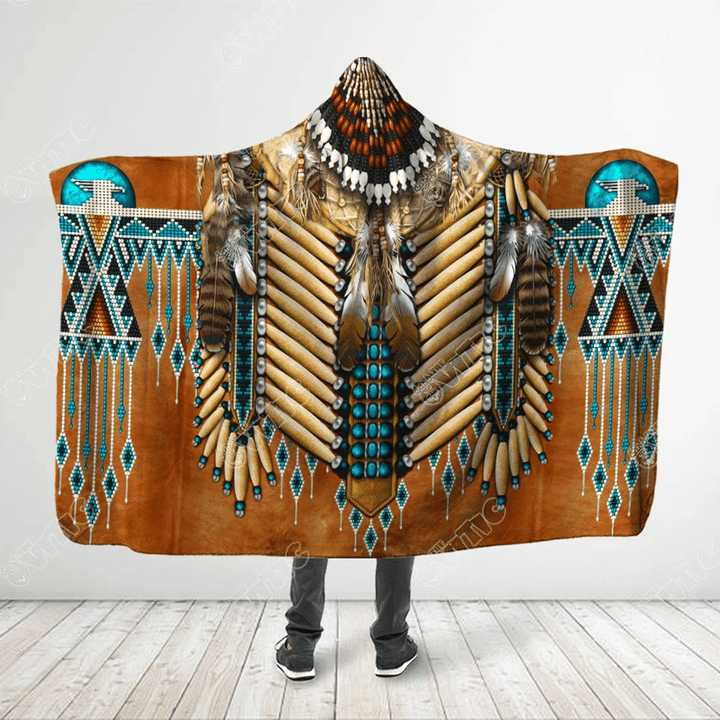 Native American Style 3D All Over Printed Symbols Hooded Blanket