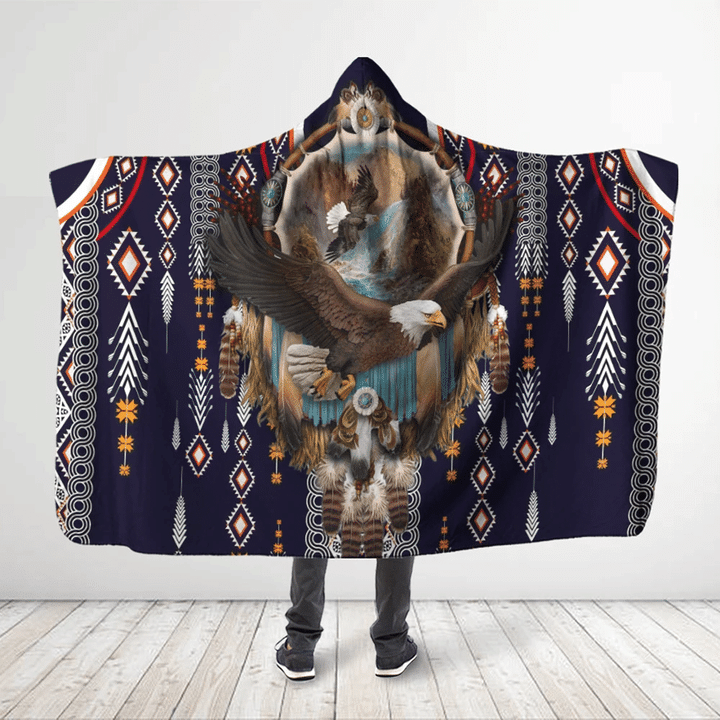 Native American Eagle 3D All Over Printed Bald Eagle Over The Waterfall - Hooded Blanket