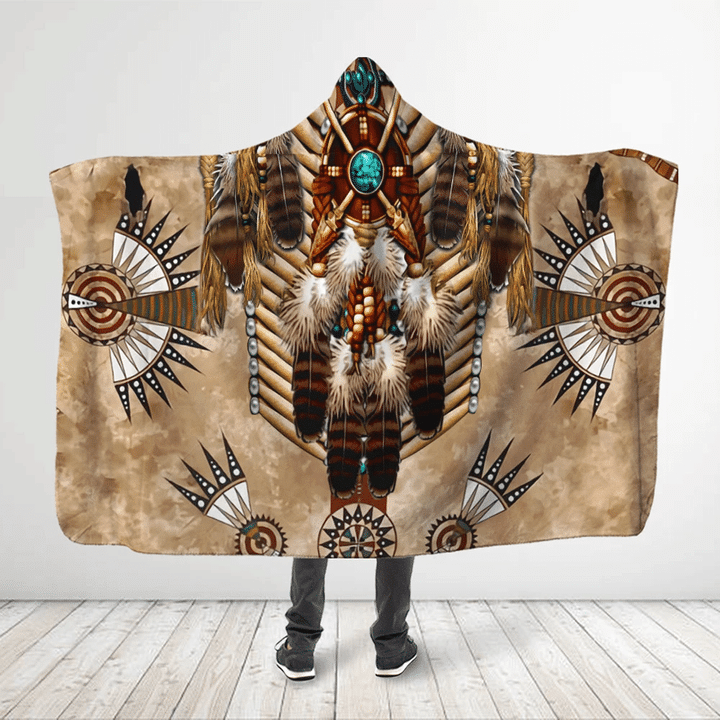 Native American Feathers And Sun Symbol 3D All Over Printed Hooded Blanket