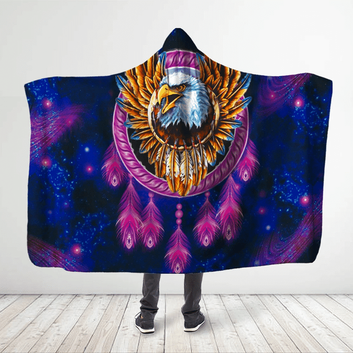 Native American Eagle 3D All Over Printed Eagle Dreamcatcher - Galaxy Purple Hooded Blanket